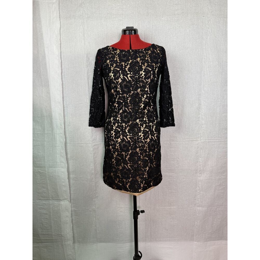 Vince Camuto Black Lace Nude Lined Mini Dress Size 6 Whimsy Goth Floral C159